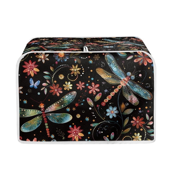 Yuyamidu Hippie Dragonfly Toaster Covers 4 Slice Bread Maker Protection Cover Floral Quilted Toaster Oven Dust Cover Wide Slot Kitchen Appliance Dustproof Cover