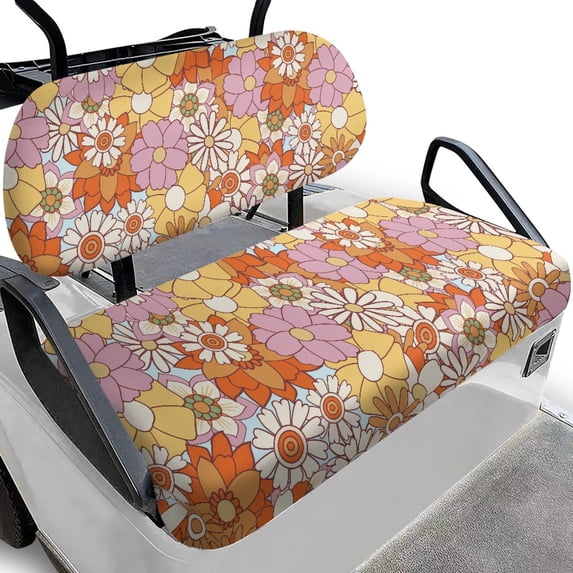 Yuyamidu Hippie Floral Golf Cart Seat Covers for 2-Person Seats Flower Car Seat Protector Women Golf Cart Back Rest Cover Set of 2, Easy to Install
