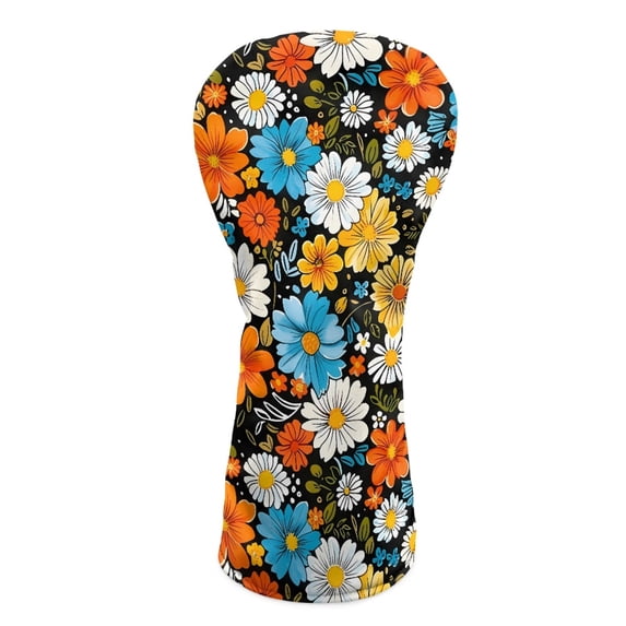 Yuyamidu Hippie Floral Golf Club Head Covers Colorful Flowers Golf Head Covers Driver Fairway Wood Headcover Waterproof PU Leather Golf Accessory