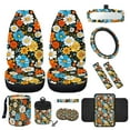 thumbnail image 1 of Yuyamidu Hippie Flower Car Front Seat Covers Full Set of 12 Floral Steering Wheel Seat Belt Cover Trash Can Armrest Pad Rear View Mirror Cover Coaster Wrist Key Chain Auto Air Vent Storage Pouch, 1 of 6