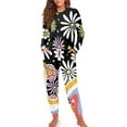 thumbnail image 1 of Yuyamidu Hippie Flower Crewneck Pajamas Set of 2 Warmth Sleepwear Pjs Womens Long Sleeve Sleepwear Tops Long Pants with Pockets Softness Sleep Jogger Set Size 2XL, 1 of 7