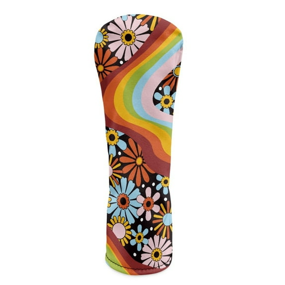 Yuyamidu Hippie Flowers Golf Head Covers PU Leather Golf Club Head Cover for Driver Fairway Wood Hybrid Women, Waterproof Golf Accessory