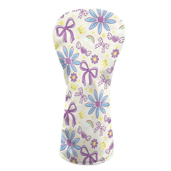 Yuyamidu Hippie Flowers Golf Headcovers, Waterproof Golf Head Covers for Hybrid Fairway Wood Driver Bow PU Leather Golf Head Protective Cover