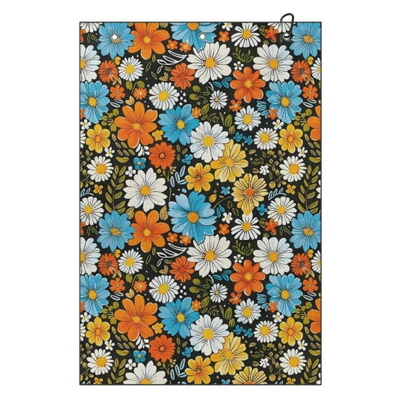 Yuyamidu Hippie Flowers Golf Towel Colorful Floral Golf Ball Club Towel, Easy to Carry Golf Towels for Golf Bags for Women, Green