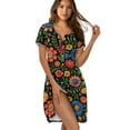 thumbnail image 1 of Yuyamidu Hippie Flowers Night Shirts for Women Sleepwear Button Down Night Gowns Crew Neck Short Sleeve House Dress, 1 of 7
