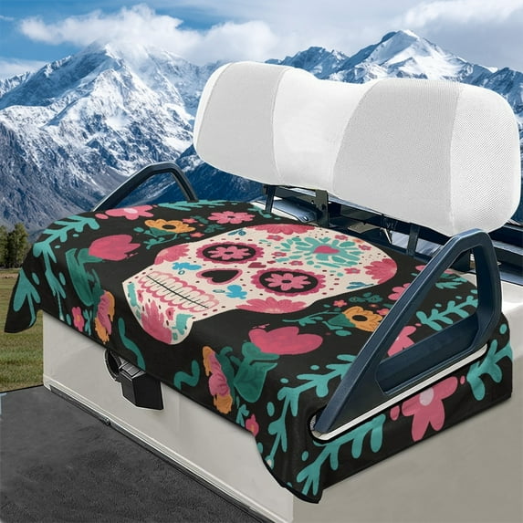 Yuyamidu Hippie Skull Golf Cart Seat Cover Flowers Golf Cart Seat Towel Blanket for 2-Person Seats Club Car Cushion Covers Flannel Golfcart Seat Covers