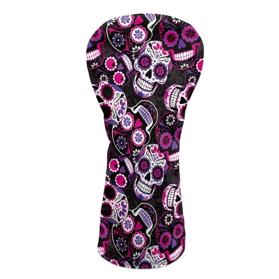 Yuyamidu Hippie Skull Golf Club Head Covers Driver Headcover Hybrid Headcover Fairway Wood Head Covers Fashion Golf Headcovers PU Leather for Golf Clubs