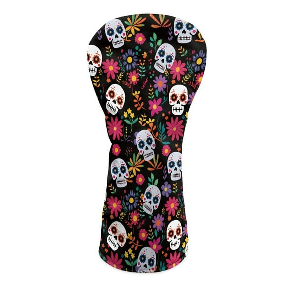 Yuyamidu Hippie Skull Golf Head Cover for Golf Head Flowers Golf Club Head Cover for Driver/Fairway/Hybird Club Protection, PU Leather