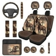 thumbnail image 1 of Yuyamidu Horse Car Seat Cover Set of 14 Cross Steering Wheel Cover Seat Belt Covers Brown Center Console Pad Headrest Covers Keychain Coasters for Truck Van SUV Sedan, 1 of 7