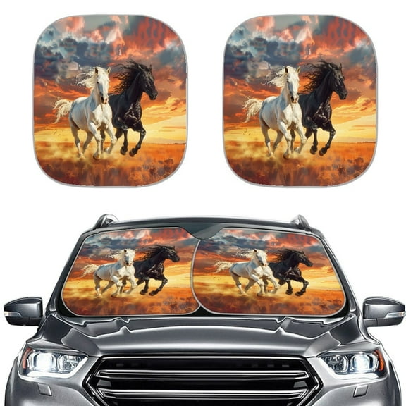 Yuyamidu Horse Car Sun Shade Blue Windshield Shades for SUV Van Sedan 2 Pack Sunset Sun Shades for Car Windows Auto Decorative Accessories, Easy to Install