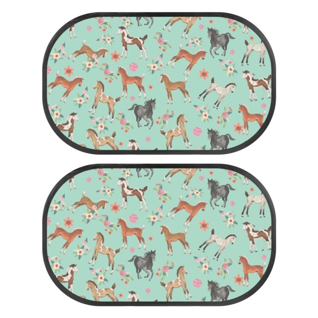Yuyamidu Horse Car Window Shades for Kids 2 Pack Flower Side Window Sun Shade for SUV Sedan Truck Green Sunshade for Car Back Window Shield and Sun Protection Sun Visor