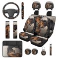 thumbnail image 1 of Yuyamidu Horse Front Back Car Seat Covers Full Set of 14 Universal Steering Wheel Cover Center Console Cover Seat Belt Cover Headrest Covers Key Chain Coasters, 1 of 7