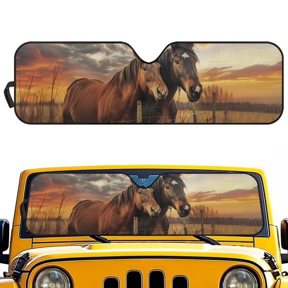 Yuyamidu Horse Sunset Windshield Sunshade for Wrangler TJ JK Windshield Sunshade Visor Mat for Jeep Wrangler TJ JK JKU 1996-2018 Horse Sunset Front Window Sun Shade Screen Accessories