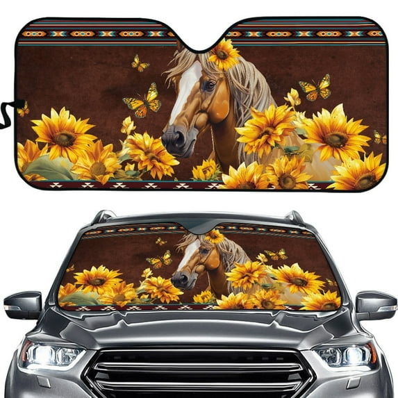 Yuyamidu Horse Windshield Sun Shade for Car SUV Truck Windshield Visor Sunflower Car Sun Shade Windshield Butterfly Car Accessories Cover for Heat Sun Prevention
