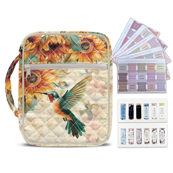 Yuyamidu Hummingbird Bible Cover Case for Women Sunflowers Bible Study Supplies for Women Book Carrying Case Large Bible Bag with Pockets for Church, Study & Travel