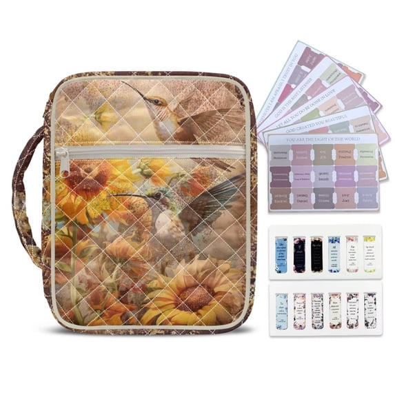Yuyamidu Hummingbird Bible Cover Case for Women Retro Sunflowers Quilted Bible Case with Handle Stylish Bible Bags for Women Gifts