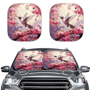 Yuyamidu Hummingbird Car Sun Shade Windshield Pink Flower Windshield Cover for Most Truck SUV Van Non Slip Auto Heatshield Visor Blocks UV Rays Fashion Auto Sunshade Set of 2