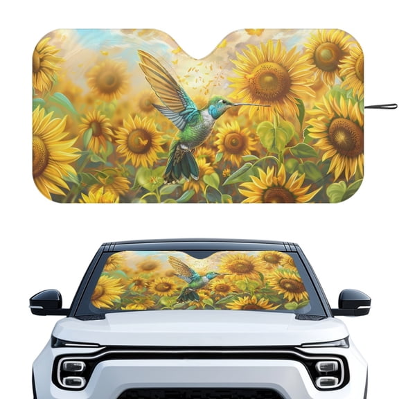 Yuyamidu Hummingbird Car Sunshade Sunflower Car Window Shade Yellow Front Windshield Sun Shade for SUV Truck Hatchback Automobile Interior Accessories