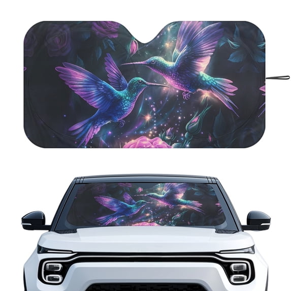 Yuyamidu Hummingbird Car Windshield Sun Shade Rose Front Window Sunshade Large Car Shade Auto Accessories for SUV Van Big Sedan Keep Vehicle Cool