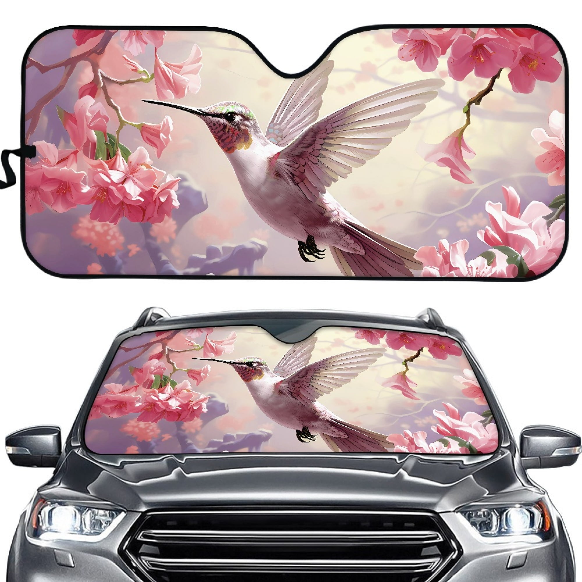 Hummingbird White Floral Car Sun Shade