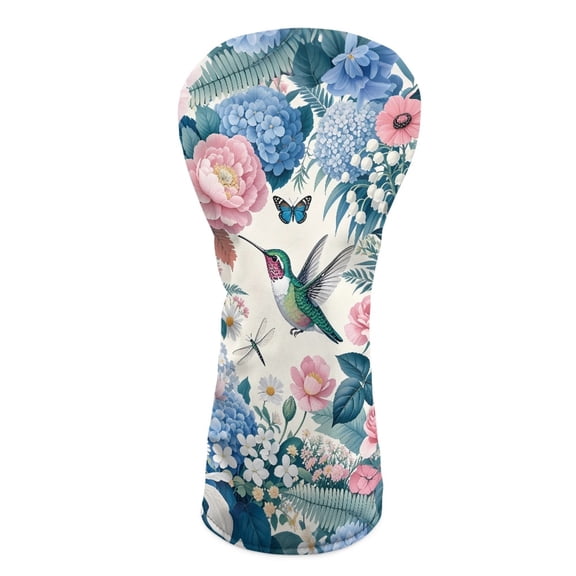 Yuyamidu Hummingbird Golf Club Head Covers Flowers Golf Club Cover for Driver Fairway Woods Hybrids PU Leather Golf Accessory, Blue