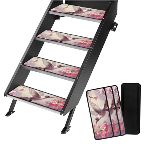 Yuyamidu Hummingbird RV Step Covers 4 Pack RV Step Carpet Decorative Cover Pink Flower RV Step Rug RV Stair Covers Washable Camper Step Covers Keep RV Clean