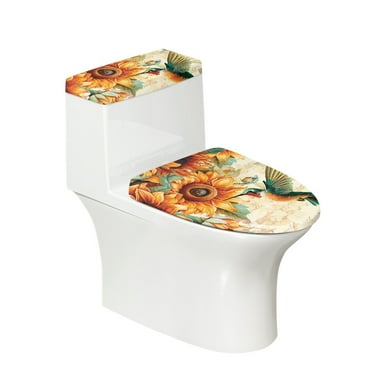 Yuyamidu Hummingbird Toilet Lid Cover Set with Elastic Edge Sunflower Toilet Tank Cover 2 Pieces Soft Stretch Toilet Cover Decor Fit Most Round Elongated Oval Toilet