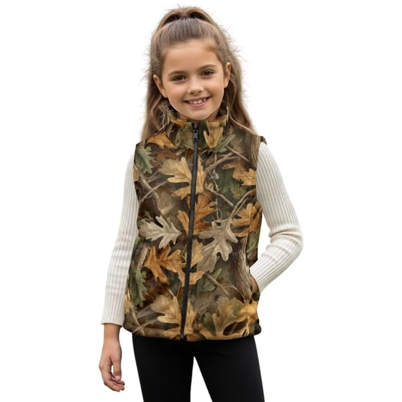 Yuyamidu Hunting Camo Vest for Toddler Girls Boys 2T Winter Zip Up Fuzzy Fleece Vest with Pockets Lightweight Waistcoat Outerwear Stand Collar Sleeveless Jacket for School Outdoor