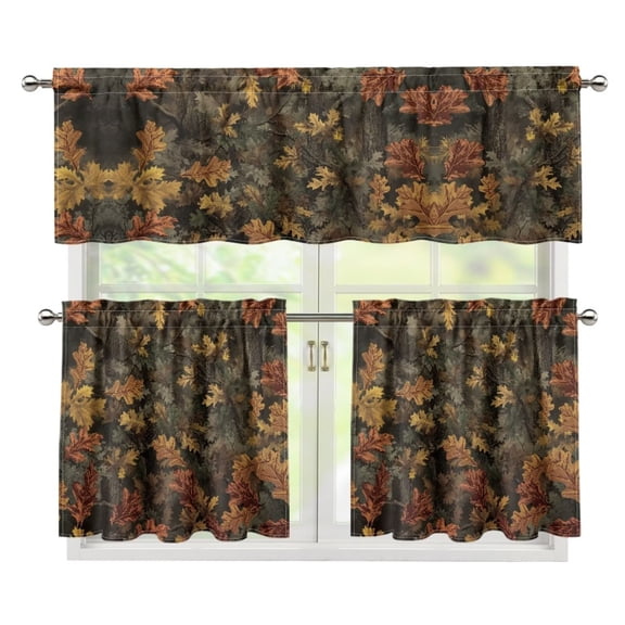 Yuyamidu Hunting Kitchen Curtain Valance and Tiers 3 Panel Set Camo Bathroom Window Curtain with Rod Poccket Soft Contemporary Trendy Valances for Living Room