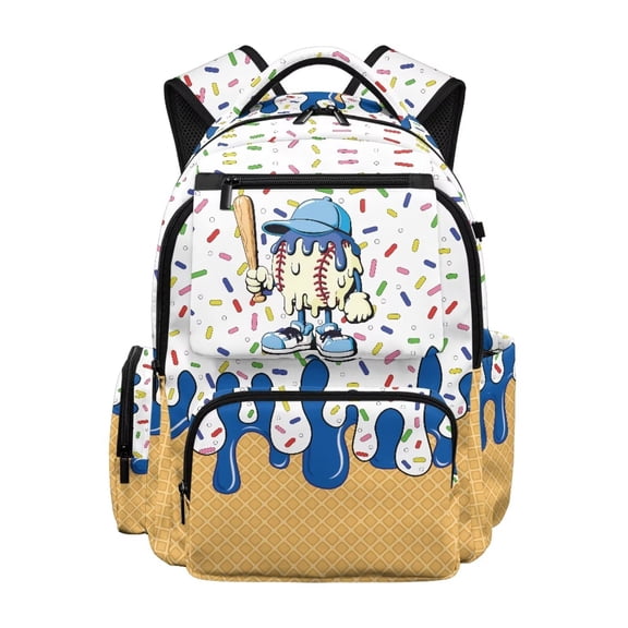 Yuyamidu Ice Cream Baseball Kids Backpack for School Boys Girls Schoolbag For Teen Boys, Multi Pocket Design, Breathable Padded Shoulder Straps, Fits 17, Suitable for Daily Class Outdoor Activities