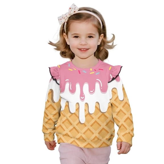 Yuyamidu Ice Cream Sweatshirt Girls Size 7-8 Lightweight Soft Long Sleeve Ruffle Shoulder Crewneck Sweatshirts Pullover Tops Soft Comfy Everyday Clothes Playwear for Outdoor School Play