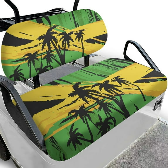 Yuyamidu Jamaican Flag Golf Cart Seat Covers Full Set of 2 Coconut Tree Golf Cart Bench Seat Cover Back Rest Cover Protector Fits Most Club Cars Golf Carts