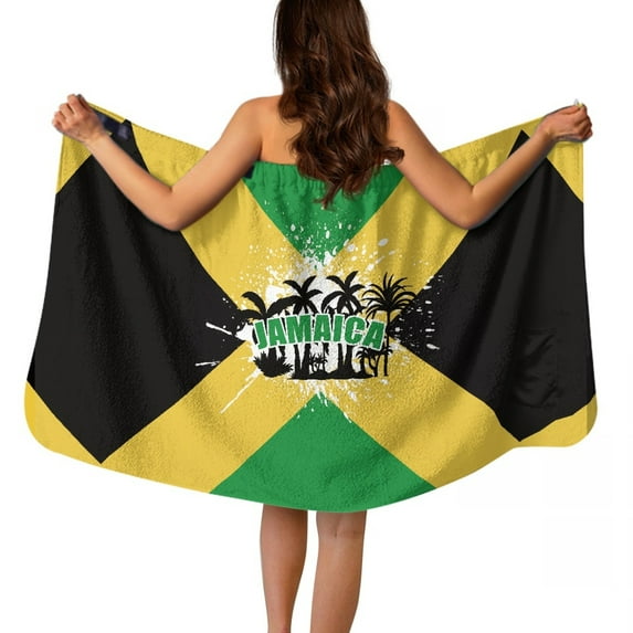 Yuyamidu Jamaican Flag Shower Towel Wrap for Women Coconut Tree Bath Wrap with Pocket Bathroom Towel Wrap for Spa Swim Bath Towels for Adults Bath Sheets Bathrobe Size XL