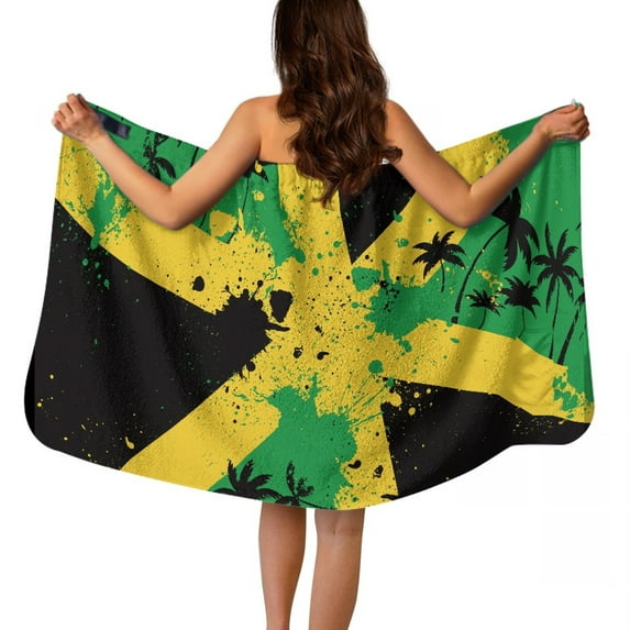 Yuyamidu Jamaican Flag Towel Body Wrap for Women Coconut Tree Shower Towel Wrap with Pocket Breathable Bath Wrap Towel Large Knee Length Wrap Around Towel Robe Size M