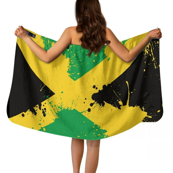 Yuyamidu Jamaican Flag Towel Wrap for Women Size M Reusable Wrap Towel Swimming Pool Bath Towels Lightweight Knee Length Shower Wrap Robe Multipurpose Spa Wrap Towel