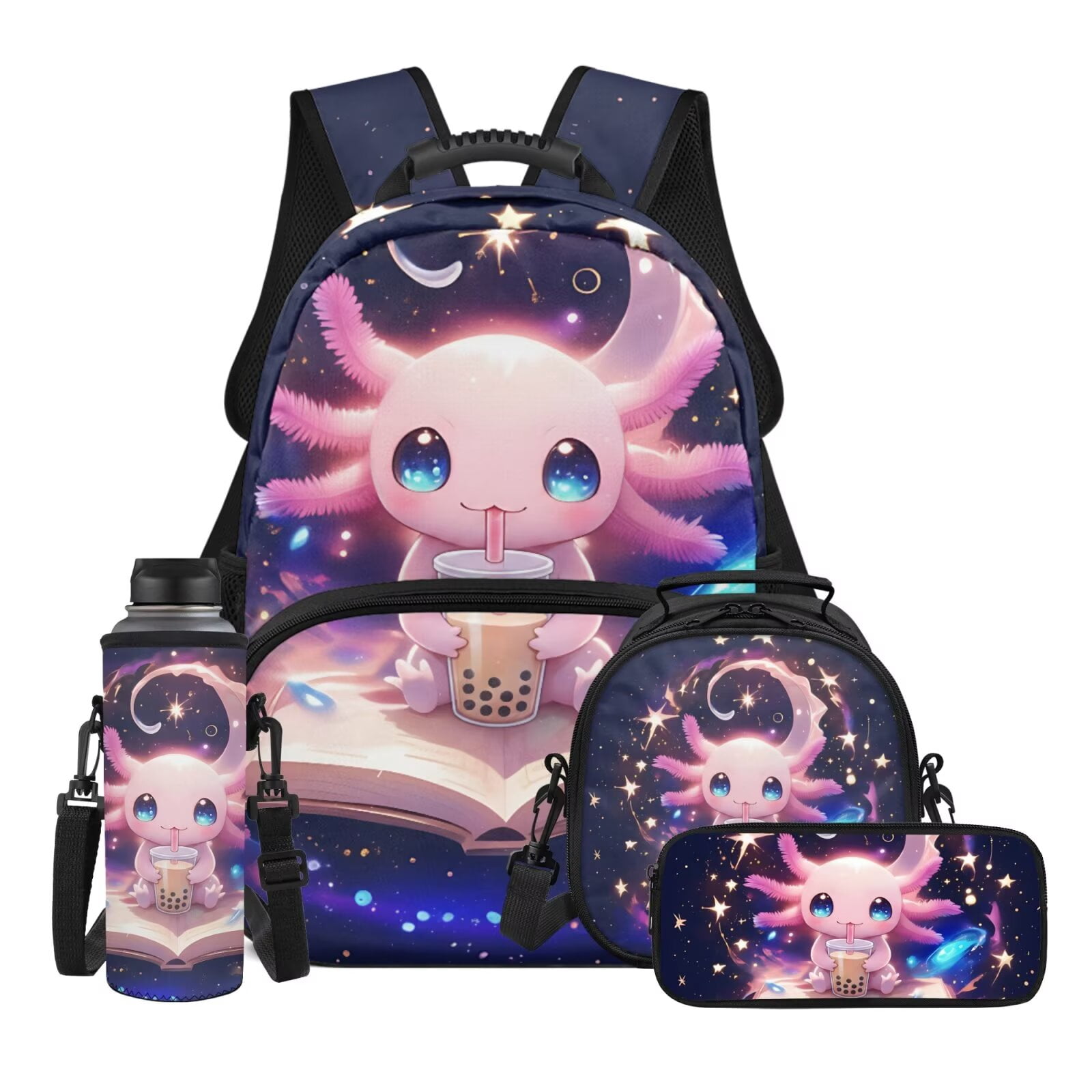 Yuyamidu Axolotl Backpack and Lunchbox for School Cute Schoolbags
