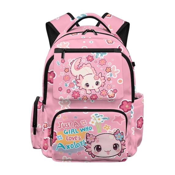 Yuyamidu Kawaii Axolotl Middle School Girls Backpack for School Portable Shoulder Backpack with Compartments School Bags for Teens 10-12 Back to School Gifts