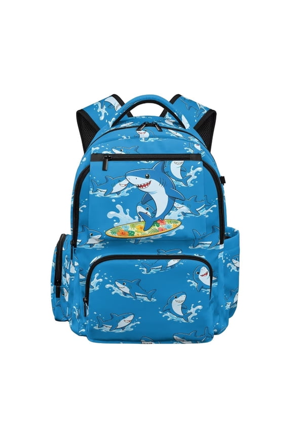 Kids Shark Backpack for Boys Girls Ages 6-8 Navy Blue Cartoon School Bag 17 Inch Lightweight Waterproof Bookbag with Multiple Compartments for 1st-3rd Grade Back to School