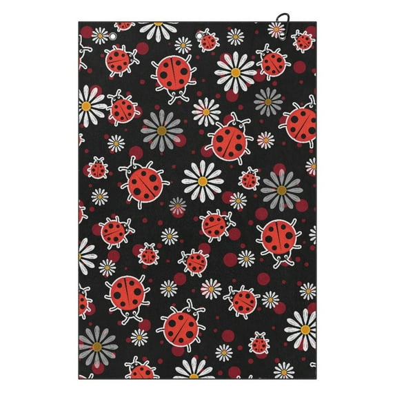 Yuyamidu Ladybug Golf Towel for Bags Daisy Coral Velvet Golf Accessories for Women Lightweight Soft and Comfortable Golf Cleaning Towels
