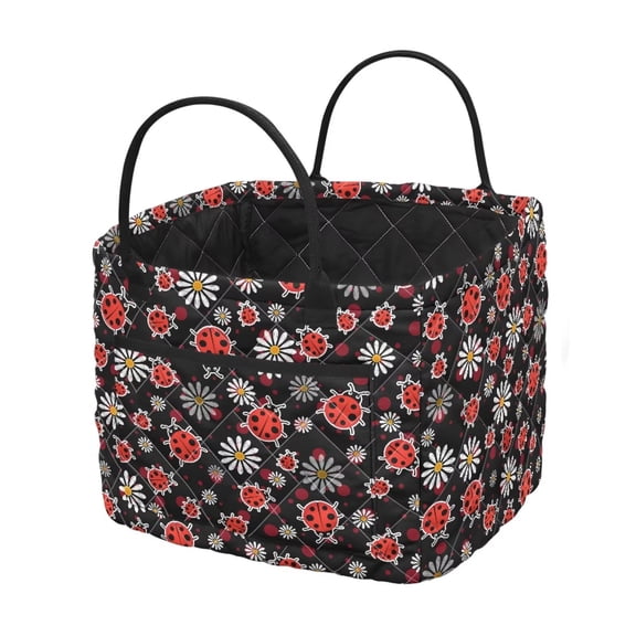 Yuyamidu Ladybug Quilted Laundry Basket for Bedroom with Front Pocket Foldable Nursery Hamper Large Capacity Laundry Nursery Hamper for Organize Clothes Toys