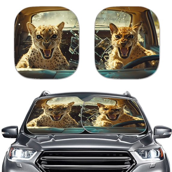 Yuyamidu Leopard Car Sun Shade Set of 2 UV Ray Sun Visor Cool Windshield Sun Shade for Auto SUV Truck Van Portable Car Windshield Cover Keep Vehicle Cool