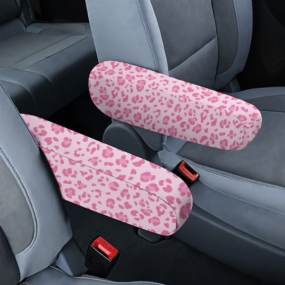 Yuyamidu Leopard Print Car Front Seat Armrest Cover Pink Automobile Armrest Protector Reusable Armrest Cover for SUV Truck Van Stylish Auto Interior Accessories