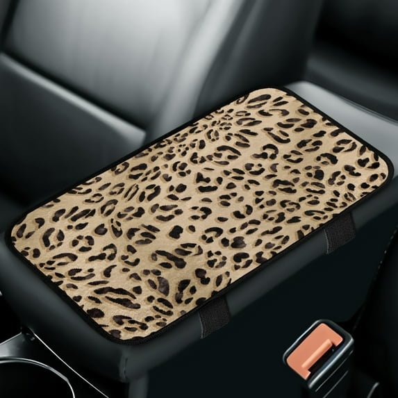 Yuyamidu Leopard Print Center Console Cover for Car Truck Van Comfortable Car Armrest Seat Box Cover Protector Auto Accessories Non-Slip Car Center Console Cushion Pad