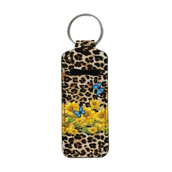 Yuyamidu Leopard Print Chapstick Holder Keychain Reuseable Lipstick Sleeve Girls Women Sunflower Lip Balm Portable Pocket Butterfly Lip Gloss Tube Holder