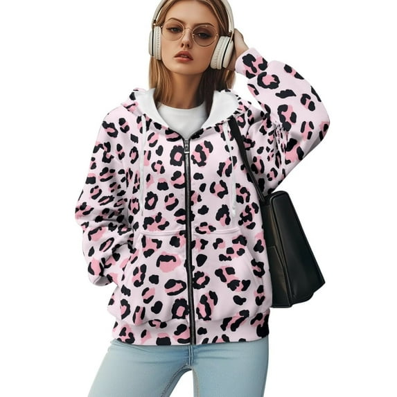 Yuyamidu Leopard Print Hoodie Oversized Sweatshirt for Women Zip Up Hoodie Oversized Sweatshirt for Women Jacket Winter Women's Fashion Hoodies & Sweatshirts Plus Size Hoodies 3XL