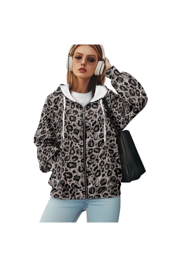 Leopard Print Hoodie Womens Sweatshirt Oversized Zip Up Hoodie for Women Sweat Shirt Ladies Sweatshirts Hooded Sweatshirt Outerwear with Pockets 4XL