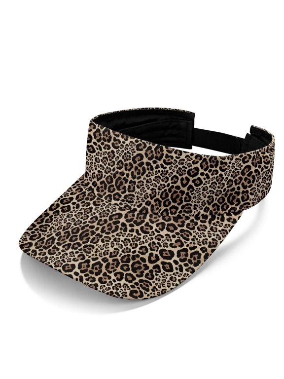 Leopard Print Sun Visor Hat for Women Men Adjustable Summer Beach Visor Lightweight Open Top Sun Visor Cap for Fishing