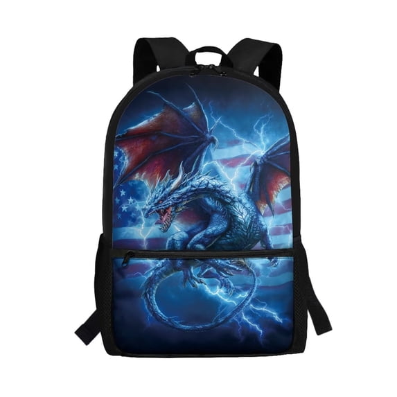 Yuyamidu Lightning Dragon School Backpack for Kids, American Flag Large Capacity Elementary Student Book Bag with Side Pockets for Daily Use, Travel, Outdoor Activities