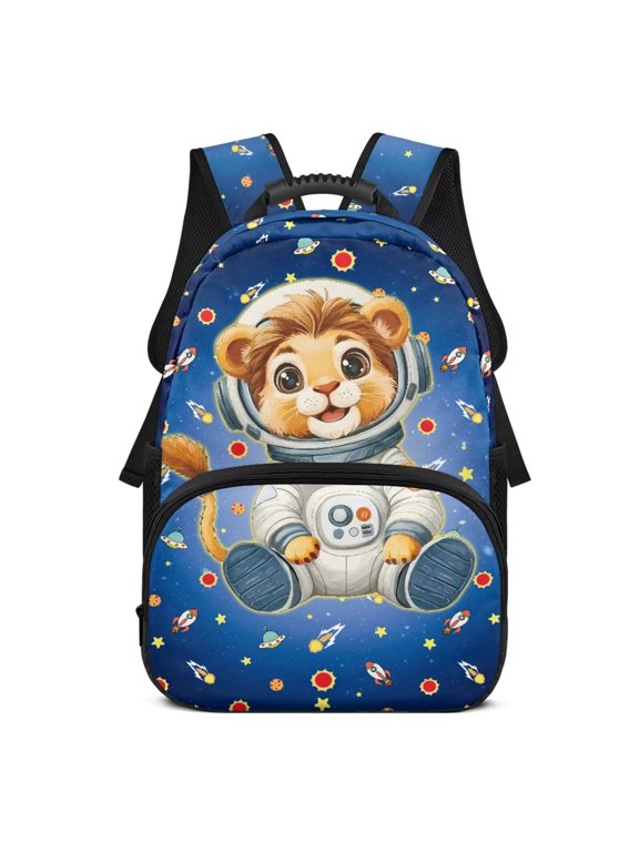Lion School Bags for Teens Boys Girls Cool Backpacks, Primary Schoolbags Students Shoulder Bags with Front Pocket & Side Pockets