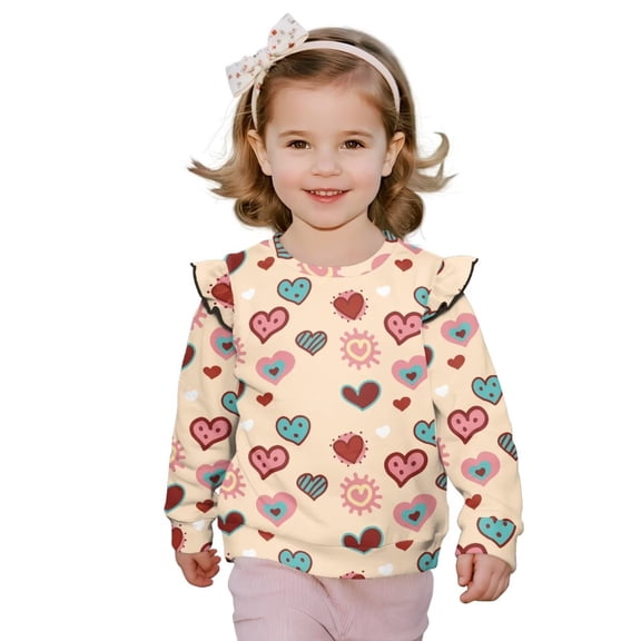 Yuyamidu Love Heart Sweatshirt Girls 4t Crewneck Long Sleeve Cute Ruffle Shoulder Pullover Tops Casual Lightweight Soft Sweatshirts